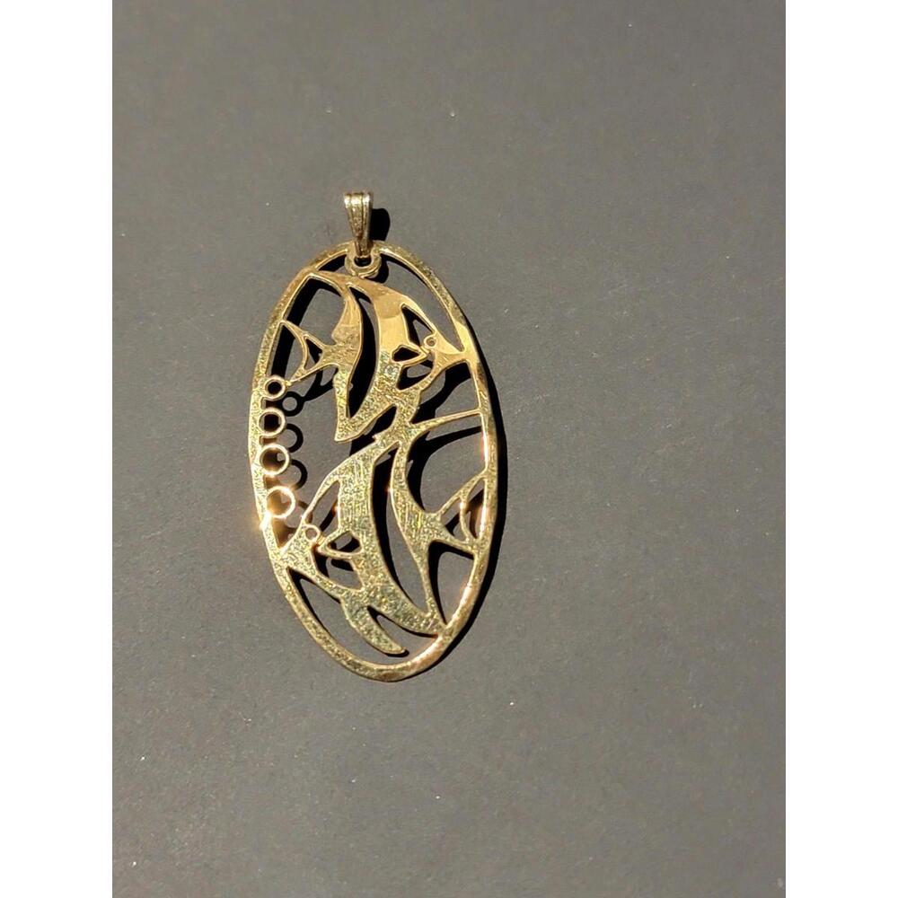 Vintage Wild Bryde Tropical Fish Design Gold-Tone Oval Pendant